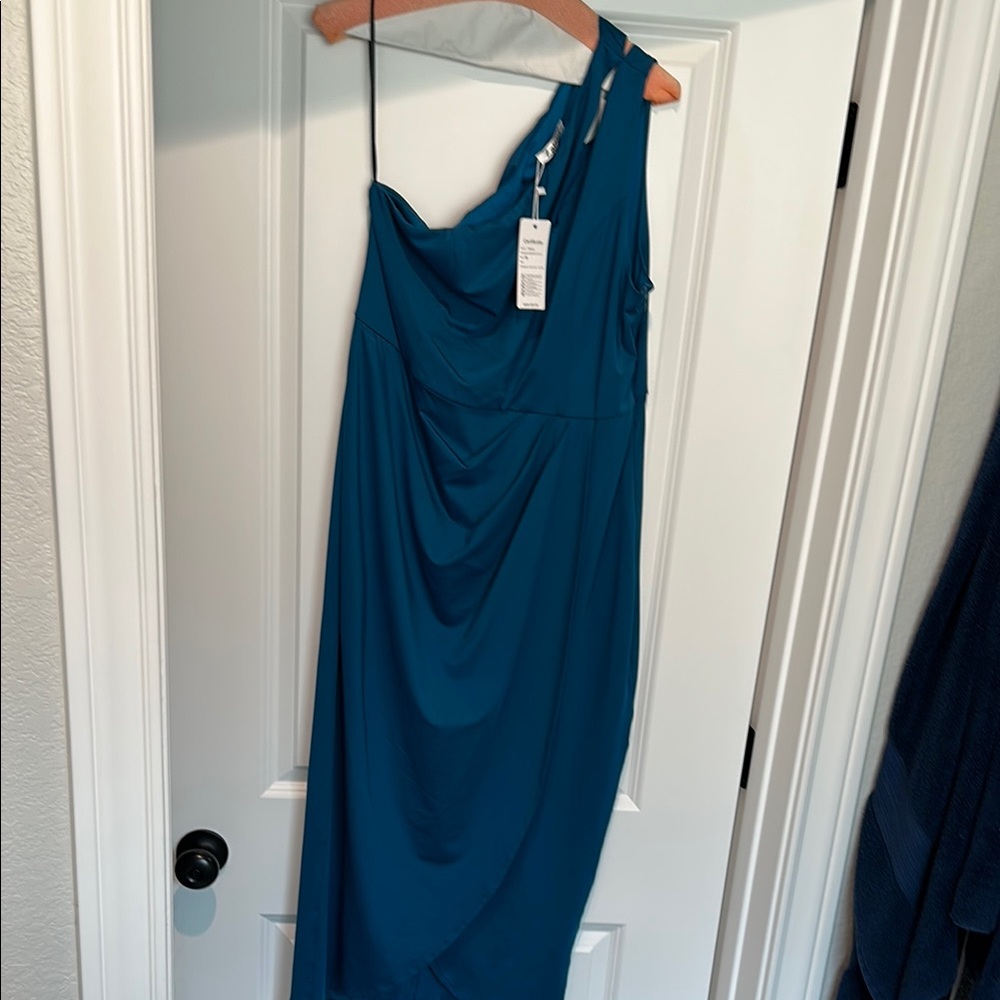 Blue One-Shoulder Sleeveless Cocktail Sundress